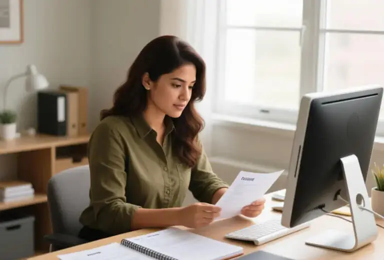 Profesional preparando carta de presentación y CV en computadora